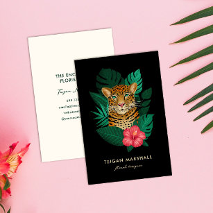 Stylish Jungle Leopard Hibiscus Flower Business Card