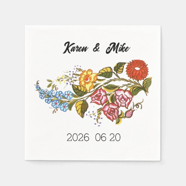 Stylish Kalocsai  flowers - personalized wedding Napkin (Front)