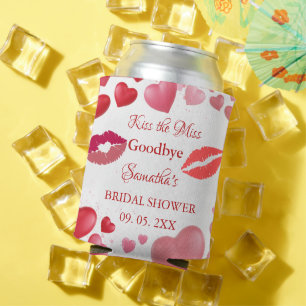 Stylish  Kiss Miss Goodbye Red Lips Bridal Shower Can Cooler