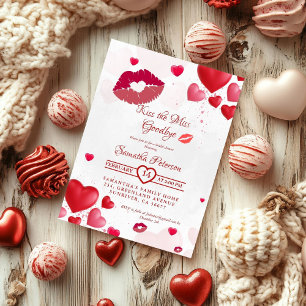 Stylish  Kiss Miss Goodbye Red Lips Bridal Shower Invitation