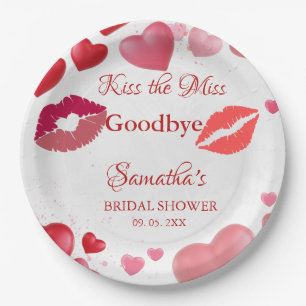 Stylish Kiss Miss Goodbye Red Lips Bridal Shower Paper Plate