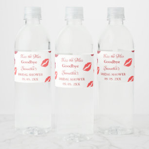 Stylish  Kiss Miss Goodbye Red Lips Bridal Shower Water Bottle Label