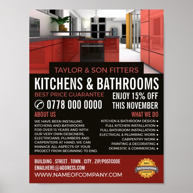 Stylish Kitchen Design, Kitchen & Bathroom Fitter Poster (Front)