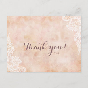 Stylish Lace Roses Old Paper Wedding Thank you Postcard