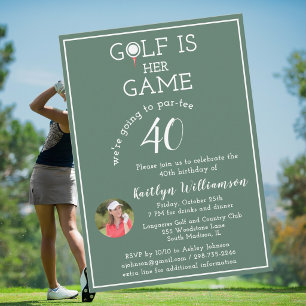 Stylish Lady's Golf Photo 40th Birthday Party Invitation
