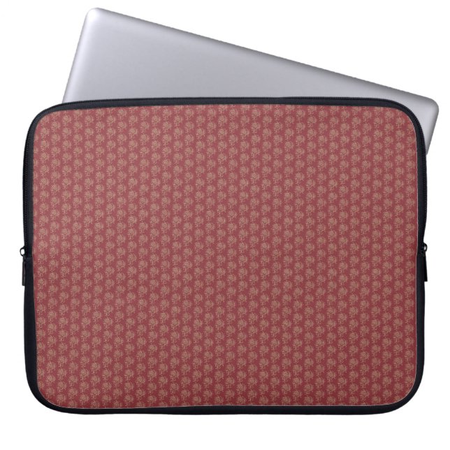 Stylish Laptop Sleeve, Maroon Floral Mini-print Laptop Sleeve (Front)