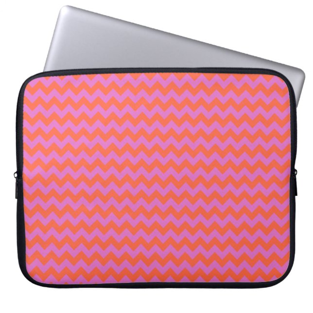 Stylish Laptop Sleeve, Orange and Magenta Chevrons Laptop Sleeve (Front)