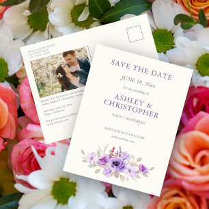 Stylish Lavender Floral Bouquet Wedding Invite Postcard
