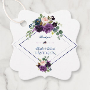 Stylish Lavender Navy Blue Floral Bloom Wedding Favour Tags