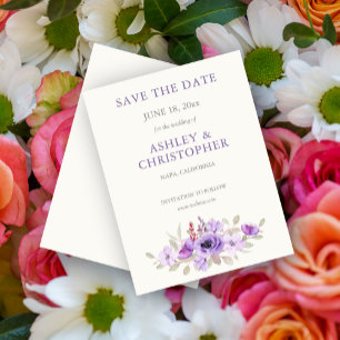 Stylish Lavender Watercolor Floral Bouquet Wedding Save The Date