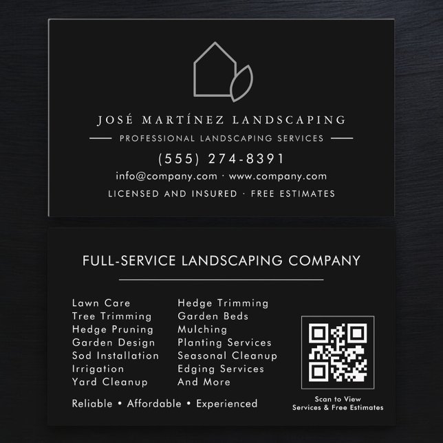 Stylish Lawn Service QR Code Landscaping Business Card (Creator Uploaded)