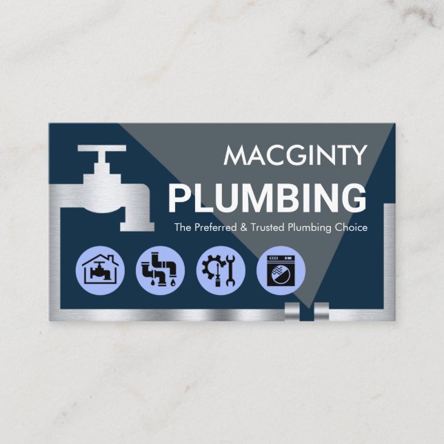 Stylish Leaking Faucet Plumbing Pipeline Business Card (Front)