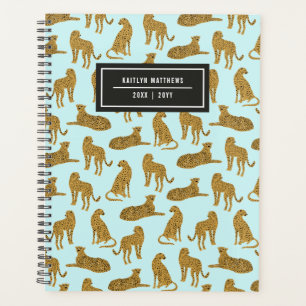 Stylish Leopard Animal Pattern Name Blue Planner