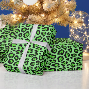 Stylish leopard animal print bright neon green wrapping paper