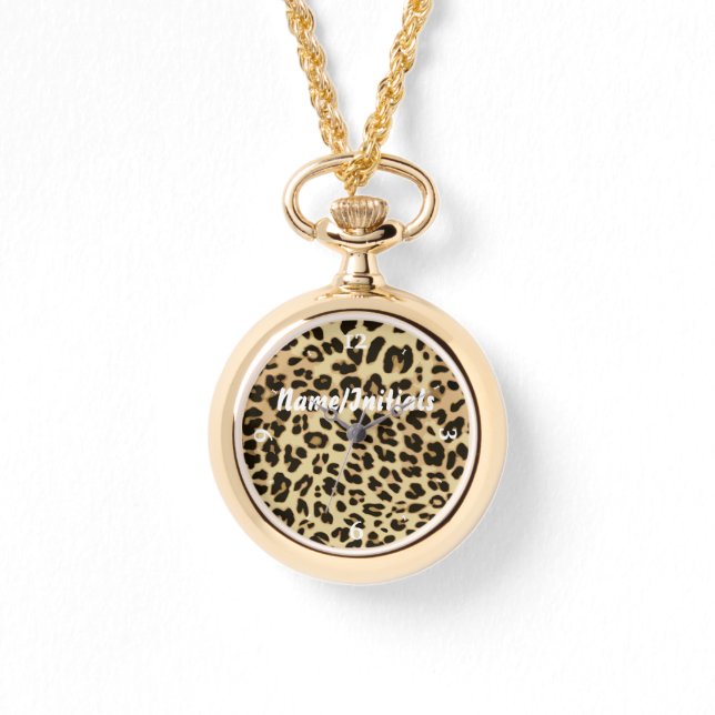 Stylish Leopard Animal Print Monogrammed Watch (Front)