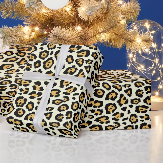 Stylish leopard animal print pattern yellow glam wrapping paper (Holidays)