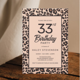 Stylish Leopard Animal Print Trendy 33rd Birthday Invitation