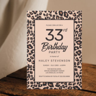 Stylish Leopard Animal Print Trendy 33rd Birthday Invitation