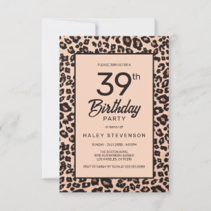 Stylish Leopard Animal Print Trendy 39th Birthday Invitation