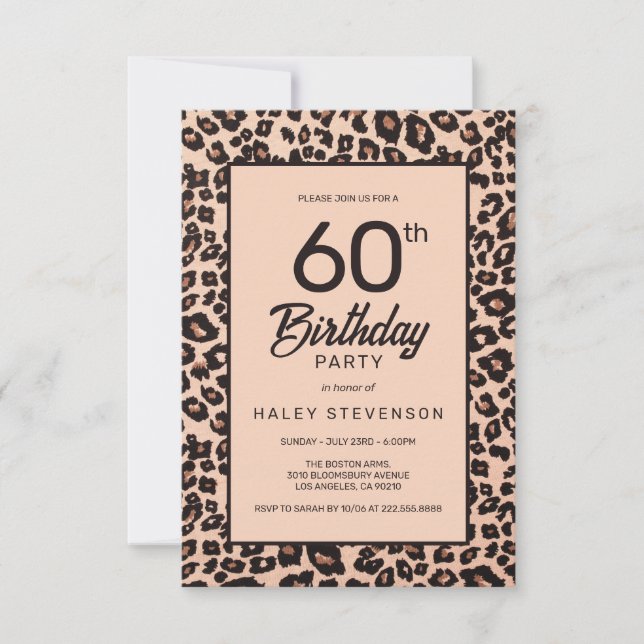Stylish Leopard Animal Print Trendy 60th Birthday Invitation (Front)