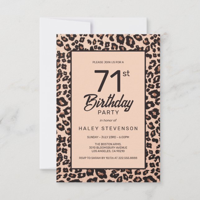 Stylish Leopard Animal Print Trendy 71st Birthday Invitation (Front)