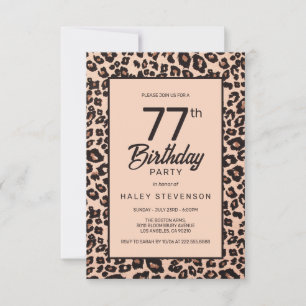 Stylish Leopard Animal Print Trendy 77th Birthday Invitation