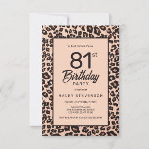 Stylish Leopard Animal Print Trendy 81st Birthday Invitation