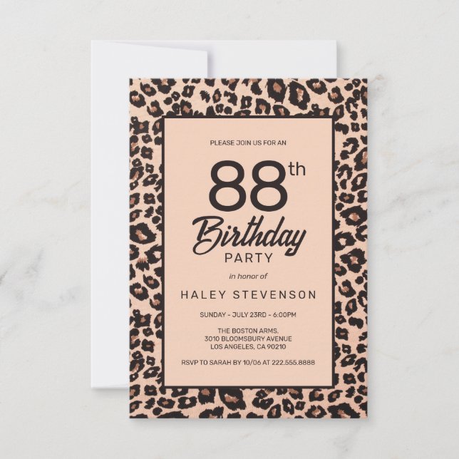 Stylish Leopard Animal Print Trendy 88th Birthday Invitation (Front)