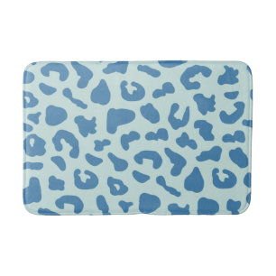 Stylish Leopard Print Animal Pattern in Blue Bath Mat