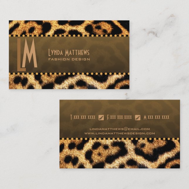 Stylish Leopard Print Monogram Business Card (Front/Back)
