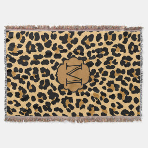 Stylish Leopard Print Monogram Throw Blanket