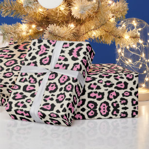 Stylish leopard print pink antique white girly wrapping paper