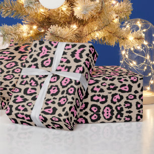 Stylish leopard print pink beige tan girly chic wrapping paper