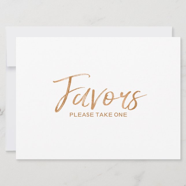 Stylish Lettered Gold Rose Custom "Favours" Sign Invitation (Front)