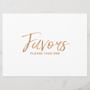 Stylish Lettered Gold Rose Custom "Favours" Sign Invitation
