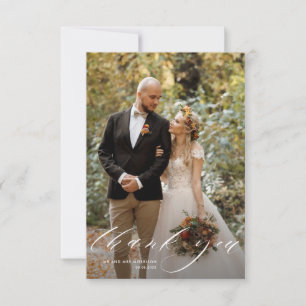 stylish lettering photo wedding thank you card