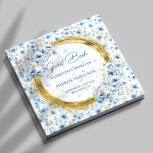 Stylish Light Blue Gold Glitter Wedding Guest Book