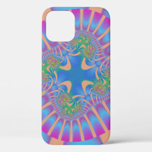 Stylish Light Blue, Pink and Orange Fractal iPhone 12 Case