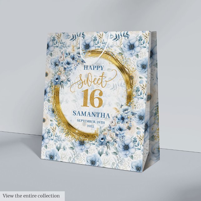 Stylish Light Blue Sweet 16 Gold Glitter Gift Bag (Stylish Light Blue Sweet 16 Gold Glitter Gift Bag)