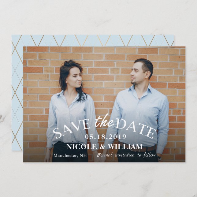 Stylish Light Blue Wedding Save The Date Photo (Front/Back)