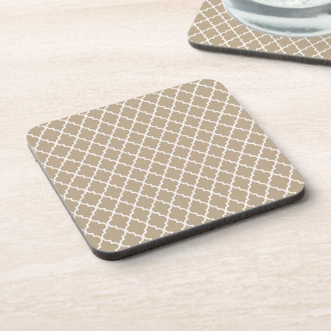Stylish Light Brown and White Moroccan Quatrefoil Coaster (Left Side)