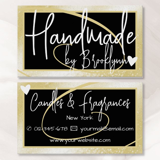 Stylish Light Gold Frame Heart Handmade by Name  Business Card (Creator Uploaded)