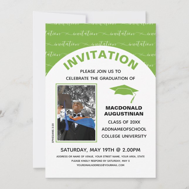 Stylish Light Green Graduate Photo Invitation (Front)
