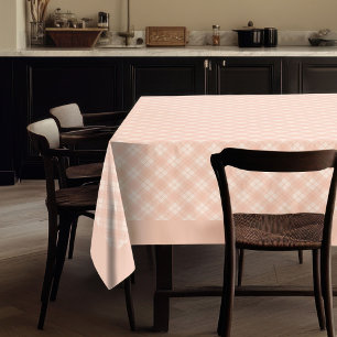 Stylish Light Pastel Coral Plaid Checkered Tartan Tablecloth