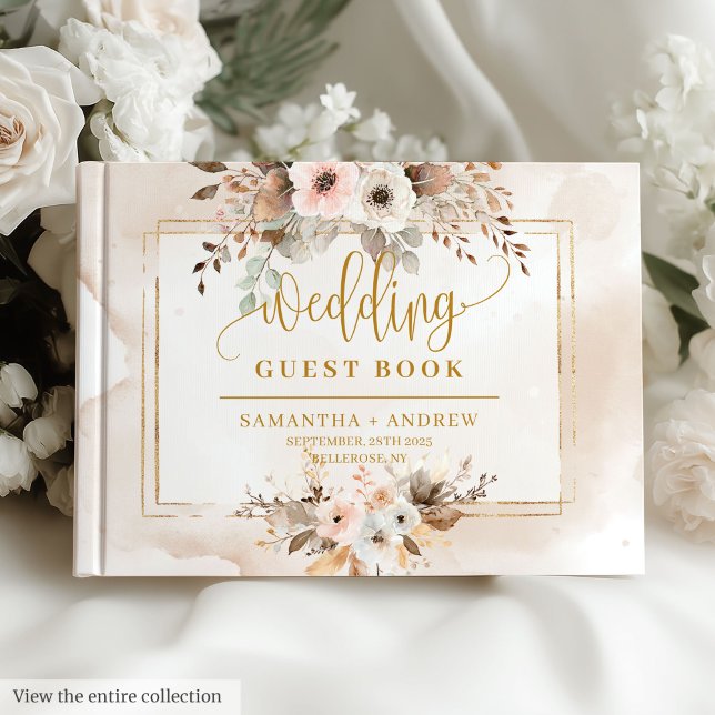 Stylish Light Pink Gold Autumn Wedding Guest Book (Stylish Light Pink Gold Autumn Wedding Guest Book)