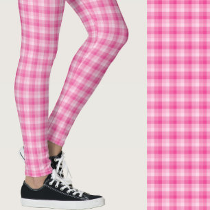 Stylish light pink plaid geometric patterned leggings