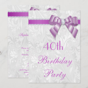 Stylish Lilac Bows & Diamond Ribbon Birthday Invitation