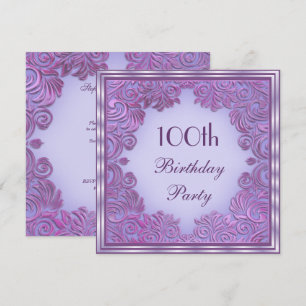 Stylish Lilac Foil Leaf Swirls 100th Birthday Invitation