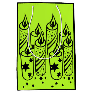 Stylish Lime & Black Candles Christmas Medium Gift Bag
