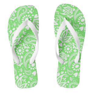 Stylish Lime Green and White Paisley Patterned Jandals